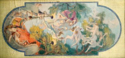 Victor PROUVE (1858-1943). Projet de décor. Huile sur toile, contrecollée sur carton,...