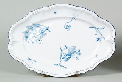Émile GALLÉ (1846-1904). Grand plat ovale "aux insectes", en faïence blanche à contours,...