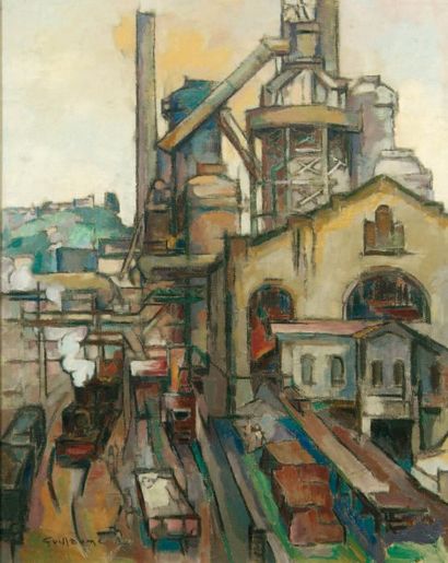 Victor GUILLAUME (1880-1942). Usine. Huile sur toile, signée en bas à gauche. 81...