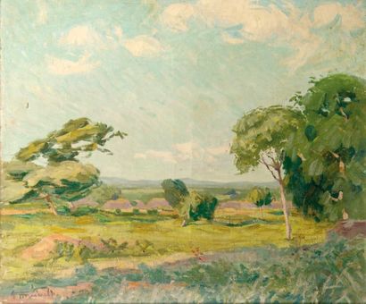 André HERVIAULT (1884-1969). Paysage. Huile sur toile, signée en bas à gauche. 69...