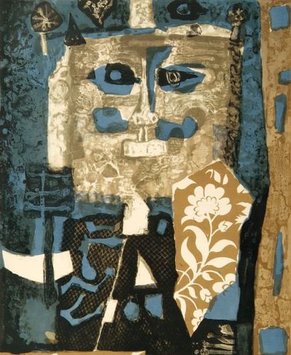Antoni Clavé (né en 1913) [Personnage en bleu et beige]. Vers 1960. Lithographie....