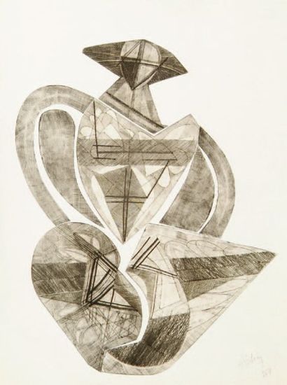 Henri-Georges Adam (1904-1967) [Cruche]. 1951. Burin sur plaques découpées. 450 x...