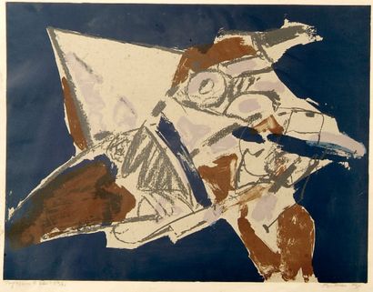 Albert Bitran (né en 1929) Progression en bleu. 1972. Lithographie. 606 x 460. Impression...