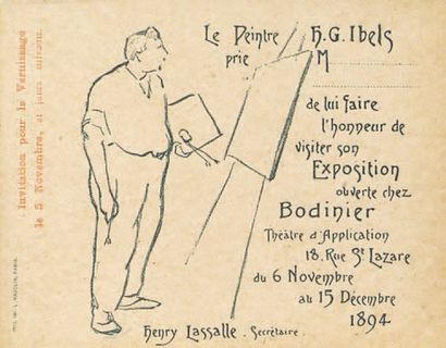 null Carton d'invitation au vernissage de l'exposition chez Bodinier. 1894. Lithographie....