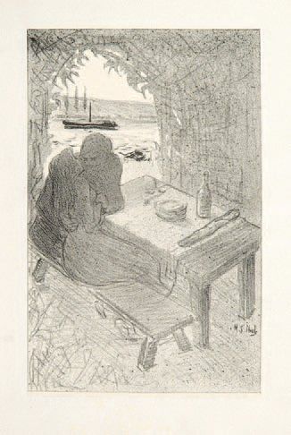 null [Deux amoureux au bord de l'eau]. Illustration pour une chanson. Vers 1895....