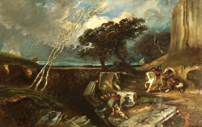 Paul HUET (1803-1869) Esquisse pour le gouffre. Huile sur toile, signée en bas à...
