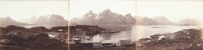 NORVÈGE, C. 1890. Vue du Raftsund et des fjords norvégiens. Panorama composé de trois...