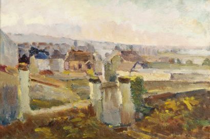Abel LAUVRAY (1870-1950). Villeneuve-lès-Avignon. Huile sur papier marouflé sur toile,...