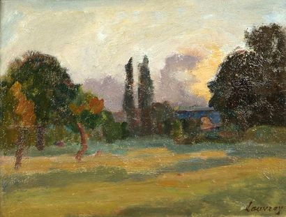 Abel LAUVRAY (1870-1950). Le Parc du peintre à Mantes. Huile sur carton, signée en...