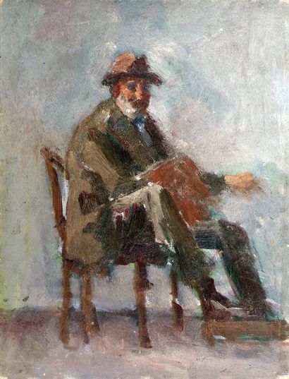 Abel LAUVRAY (1870-1950). Personnage au fauteuil (autoportrait présumé). Huile sur...