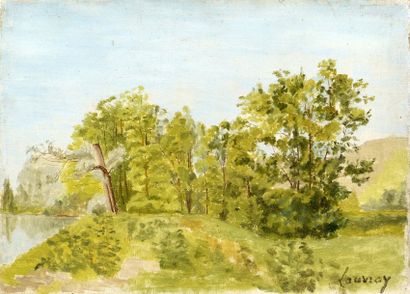 Abel LAUVRAY (1870-1950). Les arbres verts. Huile sur toile, signée en bas à droite....