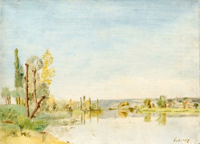 Abel LAUVRAY (1870-1950). Le fleuve. Huile sur toile, signée en bas à droite. 24...