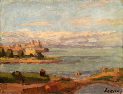 Abel LAUVRAY (1870-1950). Bord de mer. Huile sur carton, signée en bas à droite....