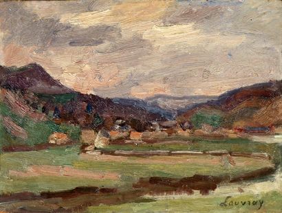 Abel LAUVRAY (1870-1950). Paysage de montagne. Huile sur panneau, signée en bas à...