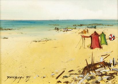 Jean-Pierre DAUBIN (né en 1942). Plage à marée basse, 1972. Huile sur toile, signée...