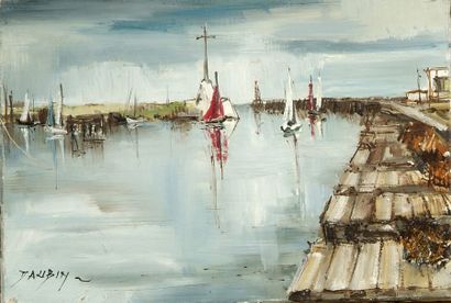 Jean-Pierre DAUBIN (né en 1942). La voile rouge, 1971. Huile sur toile, signée en...