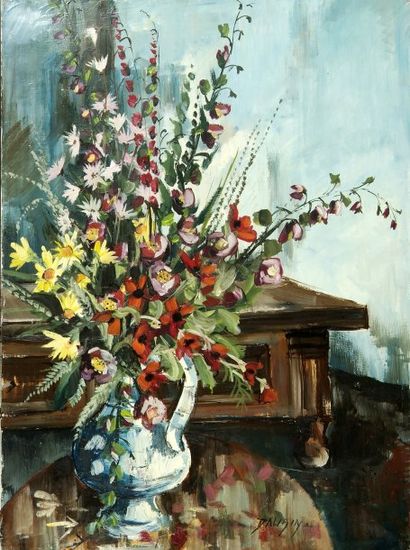 Jean-Pierre DAUBIN (né en 1942). Fleurs, 1977. Huile sur toile, signée en bas vers...