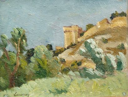 Abel LAUVRAY (1870-1950). Le fort Saint-André. Huile sur papier marouflé sur toile,...