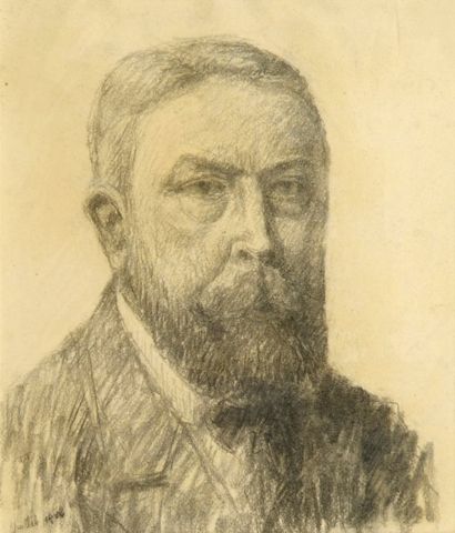 Abel LAUVRAY (1870-1950). Autoportrait. Dessin au fusain et à l'estompe, daté en...