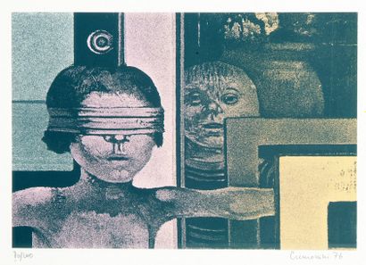 Leonardo CREMONINI (né en 1925). Cache-cache. Lithographie en couleurs. Signée et...