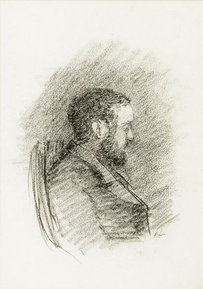 Abel LAUVRAY (1870-1950). Portrait. Dessin au crayon noir et à l'estompe, signé des...