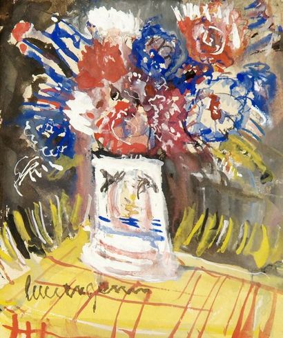 Lucien GENIN (1894-1953). Bouquet de fleurs. Gouache sur papier. Signée en bas à...