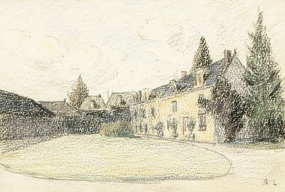 Abel LAUVRAY (1870-1950). La propriété. Dessin aux crayons de couleurs, signé des...