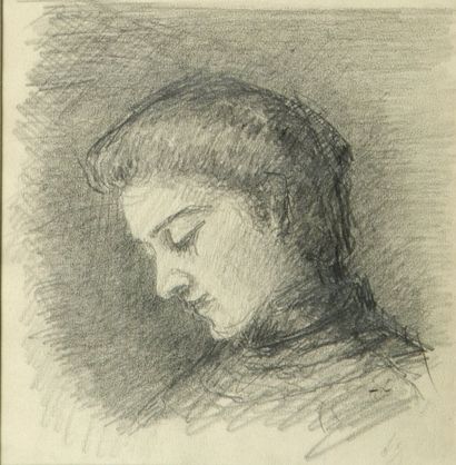 Abel LAUVRAY (1870-1950). Portrait de femme. Dessin au crayon noir et à l'estompe...