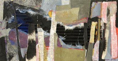 Françoise JULIEN (née en 1934). Composition abstraite. Collage. Signée en bas à droite....