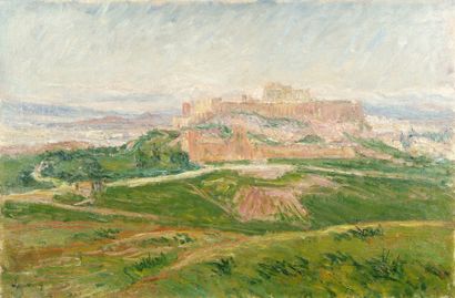 Abel LAUVRAY (1870-1950). L'acropole à Athènes, vers 1900. Huile sur toile, signée...