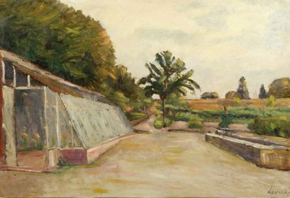 Abel LAUVRAY (1870-1950). La serre dans le jardin du peintre à la Godinière. Huile...