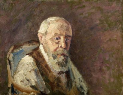 Abel LAUVRAY (1870-1950). Lauvray chez lui, autoportrait. Huile sur papier marouflé...