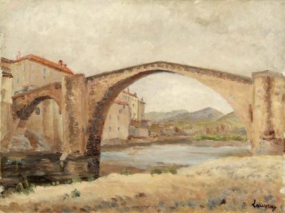 Abel LAUVRAY (1870-1950). Pont d'Espalion sur l'Aveyron. Huile sur toile, signée...