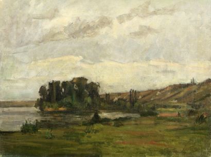 Abel LAUVRAY (1870-1950). Les îles devant Vétheuil. Huile sur toile, signée en bas...