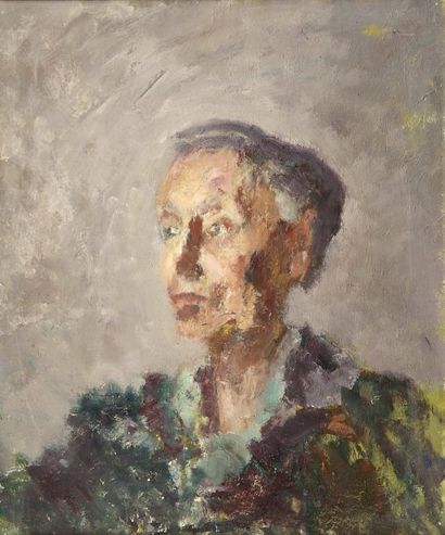 Abel LAUVRAY (1870-1950). Portrait de Madame Lauvray. Huile sur papier marouflé sur...