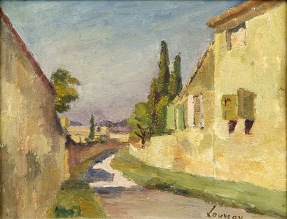 Abel LAUVRAY (1870-1950). Chemin des Chartreux à Villeneuve-lès-Avignon. Huile sur...