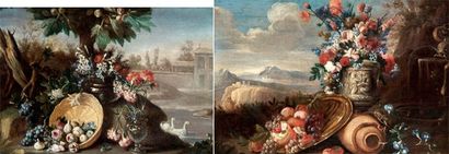 Attribué à Giuseppe LAVAGNA (vers 1684 - vers 1724) Nature morte à la corbeille de...