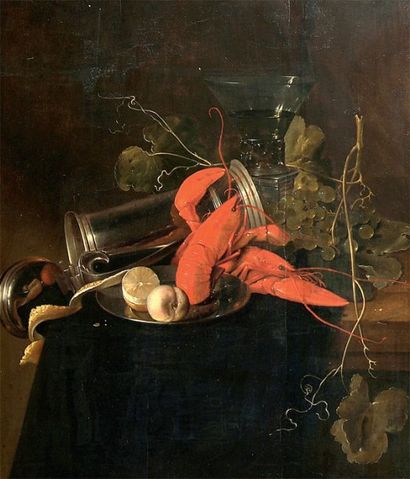 Jan Davidsz de hEEM (Utrecht, 1606 - Anvers, 1684) Nature morte aux homards, verre...