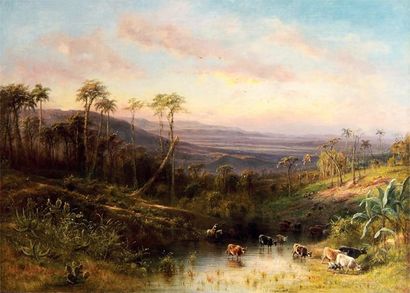 Henry CLEENEWERCK (mort en 1901) Paysage de Cuba, 1866 Huile sur toile. Signée et...