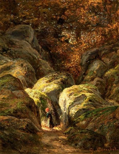 Gustave COURBET (environnement) La gorge au loup Huile sur toile. Porte la signature...
