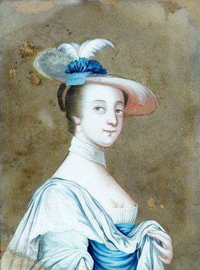 École ALLEMANDE du XVIIIe siècle Portraits de femme Paire de sous-verres. 22 x 16,5...