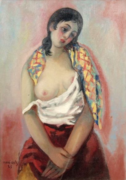 MANE KATZ (1884-1962) Jeune femme dénudée sur fond rose Huile sur toile signée en...