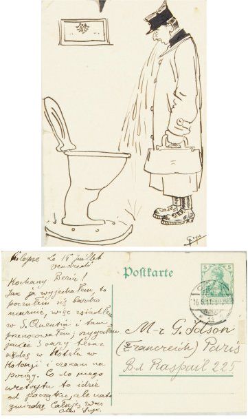 Arthur SZYK (1894-1951) Soldat vomissant dans une cuvette de WC Dessin à l'encre...