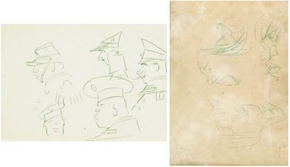 Arthur SZYK (1894-1951) Études de têtes de personnages Dessin au crayon vert sur...