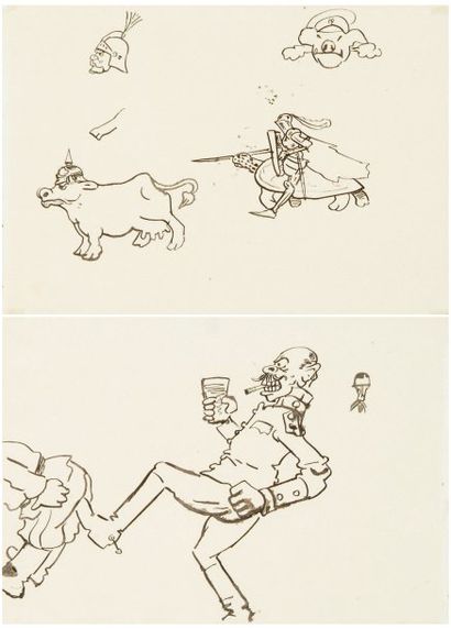 Arthur SZYK (1894-1951) [CARNET] Le coup de pied Dessin à l'encre sur papier, montrant...