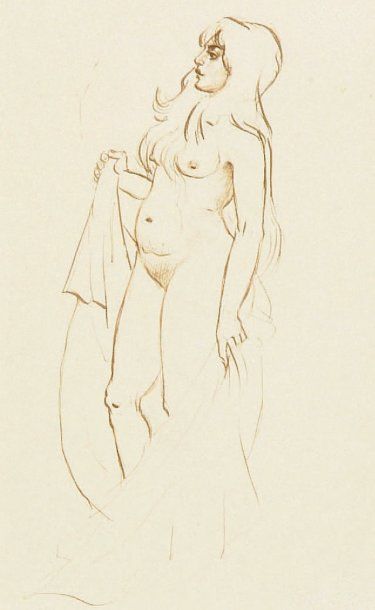 Arthur SZYK (1894-1951) [CARNET] Femme nue aux longs cheveux tournée vers la gauche,...