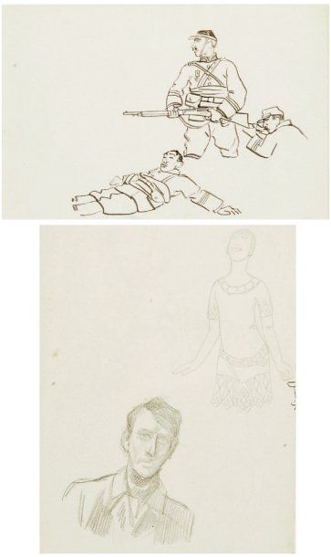 Arthur SZYK (1894-1951) Trois études de soldats Dessin à l'encre sur papier. Au verso,...