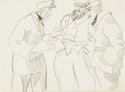 Arthur SZYK (1894-1951) Discussion à trois Dessin au crayon sur papier. 16 x 21 cm...