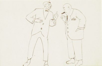 Arthur SZYK (1894-1951) Deux civils en pied discutant, l'un fumant un cigare Dessin...