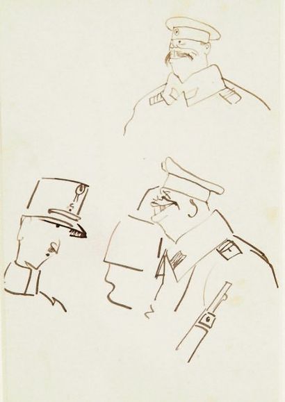 Arthur SZYK (1894-1951) Trois caricatures de militaires Dessin à l'encre sur le recto...